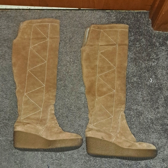 Michael Kors Tan over the knee suede wedge boots sz 9.5 - Picture 2 of 5